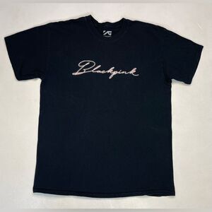 Black pink Neon Logo Graphic T-shirt Women Large Black Short Sleeve Music